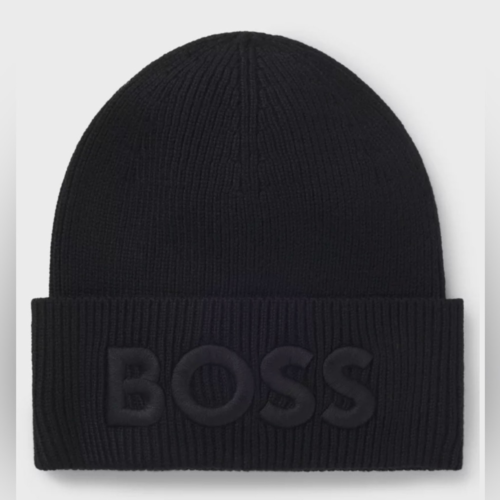 Boss Black Ribbed Beanie NWT